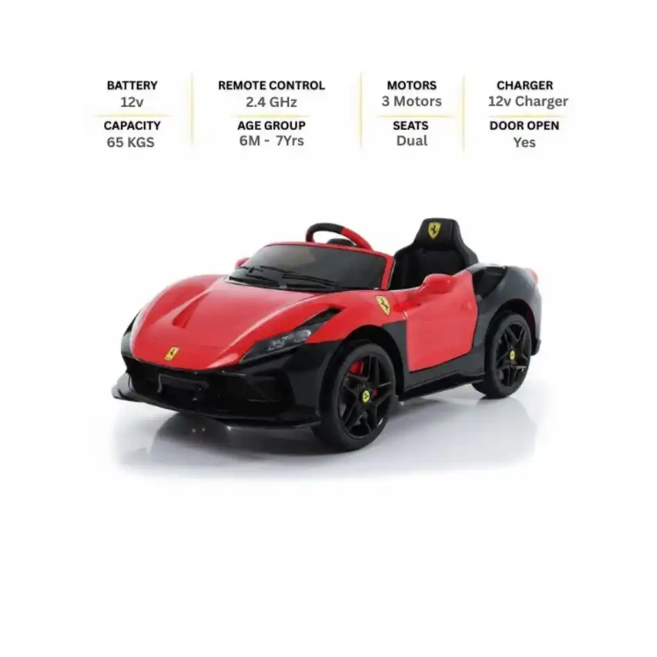 Ferrari F8 Style 12V Kids Electric Car (ISAKAA) – Remote + 3 Motors (Rental)