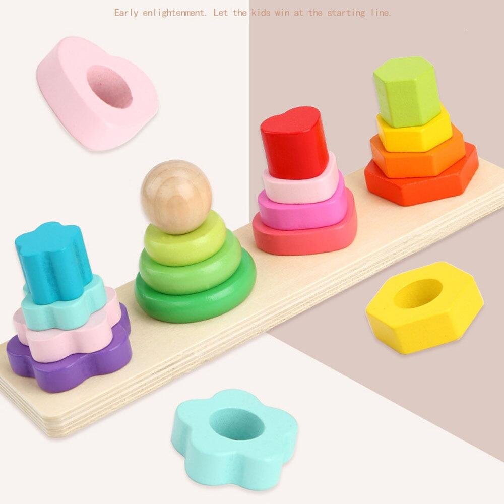 Four Column Tower - Wooden Shape Sorting & Stacking Educational Toy
