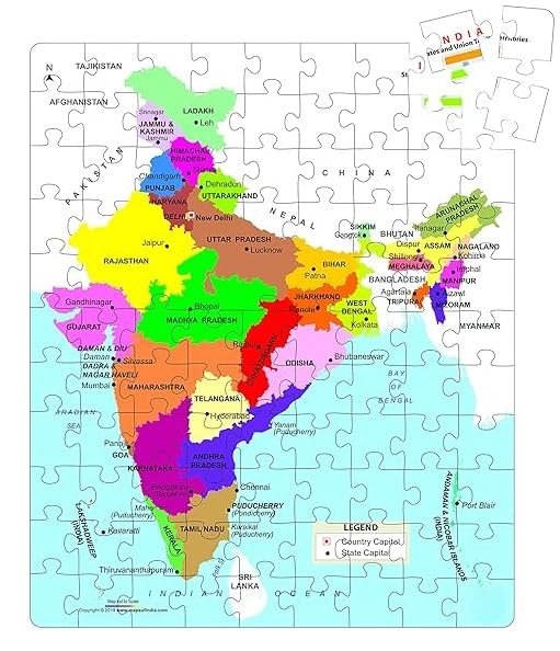 Educational India Political Map Jigsaw Puzzle – 100 Pieces | Interactive States & Capitals Learning Board for Kids & Students