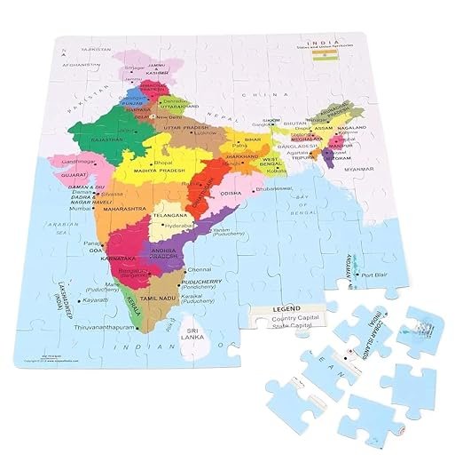 Educational India Political Map Jigsaw Puzzle – 100 Pieces | Interactive States & Capitals Learning Board for Kids & Students