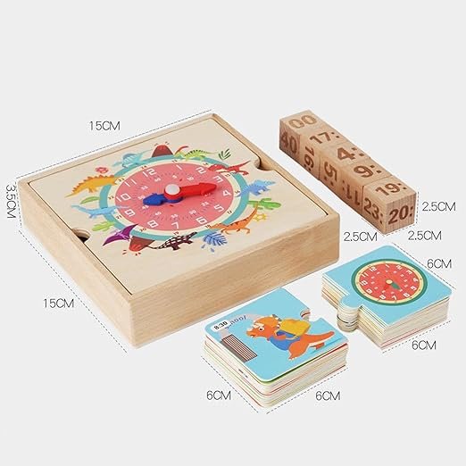 BNF Montessori Dinosaur Teaching Clock – Early Educational Time Learning Set for Toddlers | Hour & Minute Hand Discovery Toy | Developmental STEM Toy for Babies & Preschoolers