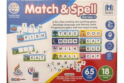 Ratna Match & Spell Series-1: Early Reading & Spelling Game for Kids – 65 Letter Cards | Educational Literacy Toy Ages 2+