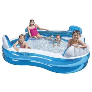Intex Family Lounge Inflatable Swimming Pool – Large Swim Center with 4 Built-in Seats & Backrests | Thick Kiddie Paddling Pool for Adults & Children | Portable Outdoor Garden Spa for Summer Parties