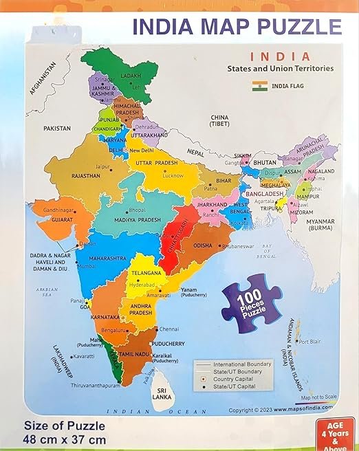 Educational India Political Map Jigsaw Puzzle – 100 Pieces | Interactive States & Capitals Learning Board for Kids & Students