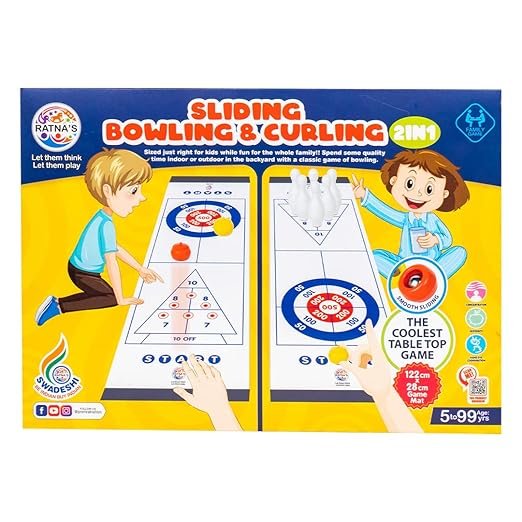 Ratna's 2-in-1 Sliding Bowling & Curling Game – Double-Sided Tabletop Sports Set for Kids