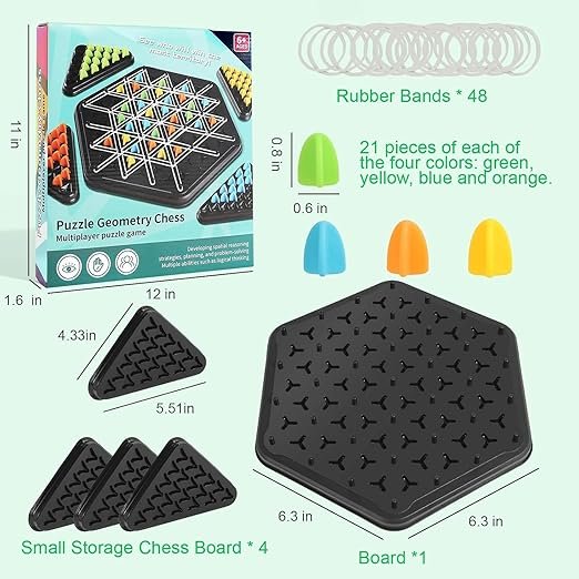 Chain Triangle Strategy Board Game (Triggle) – Interactive Rubber Band Logic Game for Kids & Adults | Fast-Paced STEM Strategy Game for Family Night | 2-4 Players