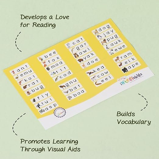 Intelliskills Premium ABC & Animal Word Builder (Set of 2) – Interactive Vocabulary Learning for Kids | 64 New Words with Picture Recognition | 44-Page Preschool Educational Flip Cards | Ages 3+