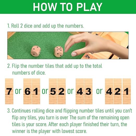 Clapjoy Shut The Box Dice Game – Premium 4-Player Wooden Board Game | Fast-Paced Math Learning Toy for Kids & Adults | Deluxe Tabletop Game for Family Parties | Includes 2 Dice & Repeatable Scorecard | 10-Inch Large Square Edition