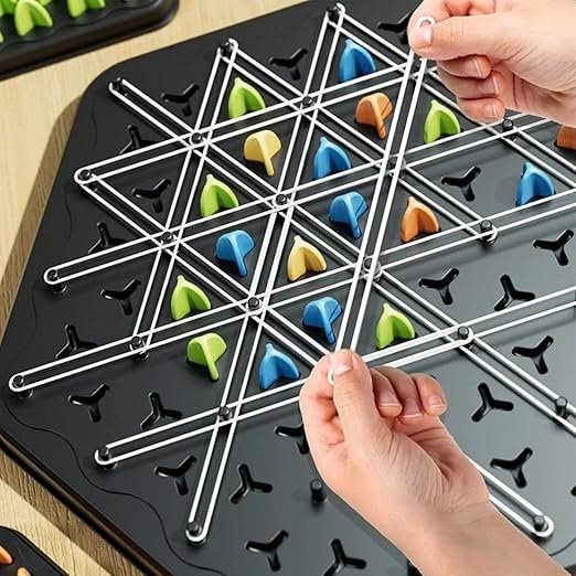 Chain Triangle Chess Strategy Game – 4-Player Rubber Band Territory Game | Interactive Chain Board Puzzle & Brain Teaser for Kids & Adults | Creative Family Night Logic Game | 2 to 4 Players