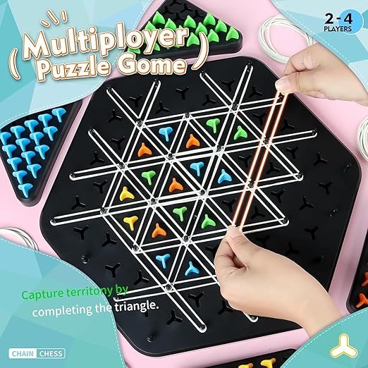 Chain Triangle Strategy Board Game (Triggle) – Interactive Rubber Band Logic Game for Kids & Adults | Fast-Paced STEM Strategy Game for Family Night | 2-4 Players