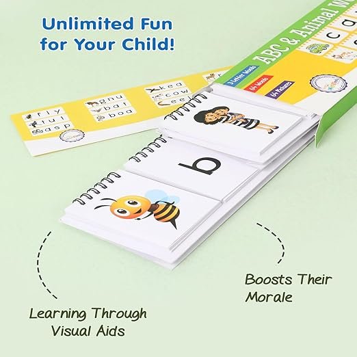 Intelliskills Premium ABC & Animal Word Builder (Set of 2) – Interactive Vocabulary Learning for Kids | 64 New Words with Picture Recognition | 44-Page Preschool Educational Flip Cards | Ages 3+