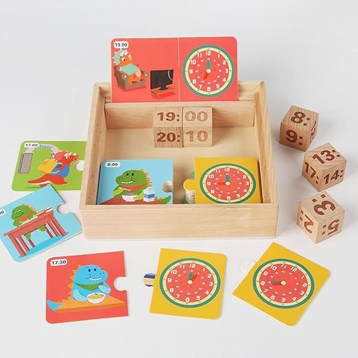 BNF Montessori Dinosaur Teaching Clock – Early Educational Time Learning Set for Toddlers | Hour & Minute Hand Discovery Toy | Developmental STEM Toy for Babies & Preschoolers