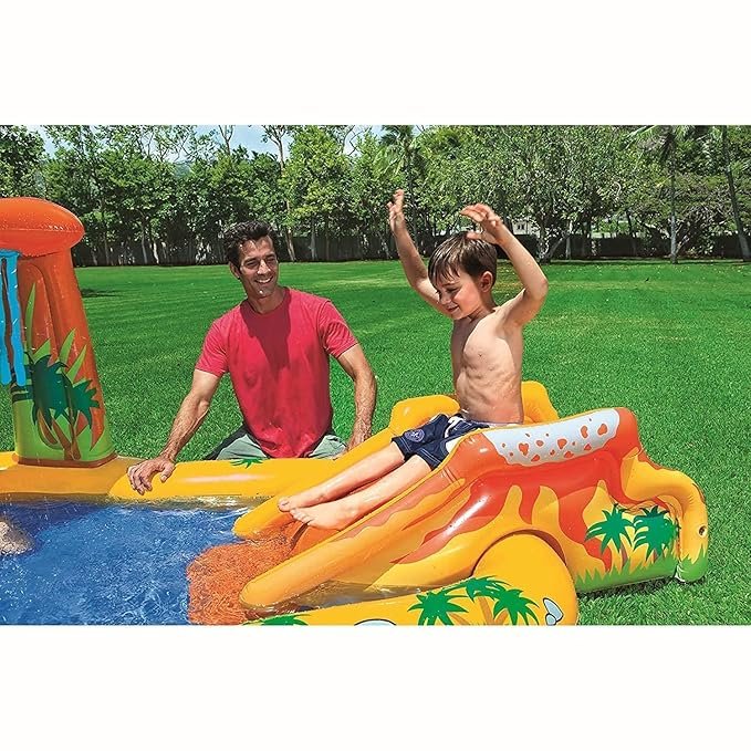 BOXO Deluxe Inflatable Play Center Swimming Pool – Large Outdoor Garden Tub for Kids & Adults | Built-in Water Slide & Cooling Spray Feature | Heavy-Duty Spa Bath Tub for Family Fun & Summer Parties