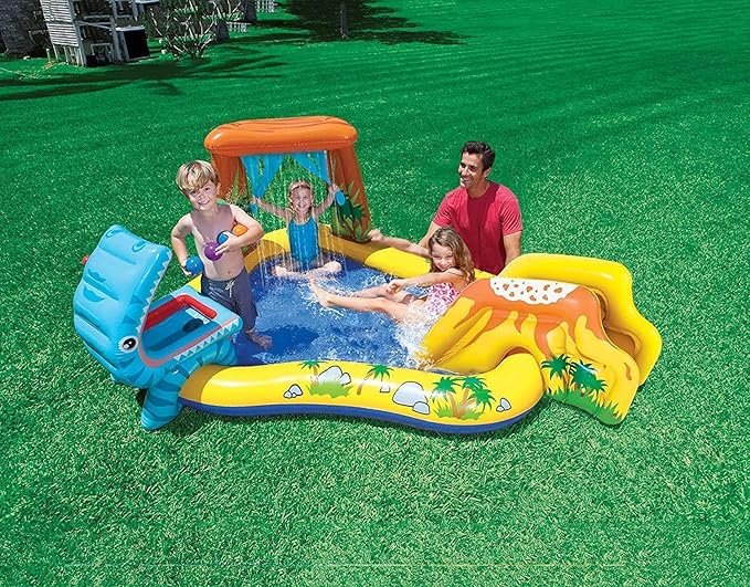 BOXO Deluxe Inflatable Play Center Swimming Pool – Large Outdoor Garden Tub for Kids & Adults | Built-in Water Slide & Cooling Spray Feature | Heavy-Duty Spa Bath Tub for Family Fun & Summer Parties