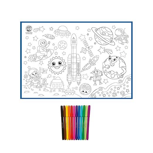 Ratna’s Chandrayaan Theme Giant Colouring Mat – 101.5cm x 68.5cm Large Washable & Reusable PVC Mat | Space Exploration Art & Craft for Kids | Educational Astronomy Toy for Ages 3+ | Made in India