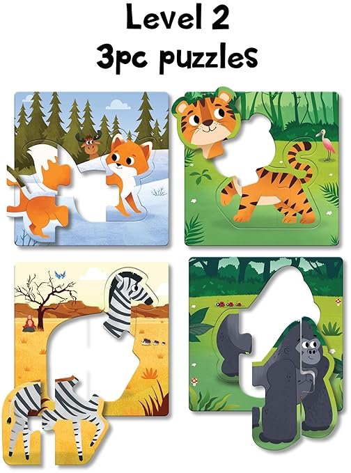 Play Poco 12-in-1 Animal Puzzle Adventure – Progressive 2, 3, & 4-Piece Jigsaw Set for Toddlers