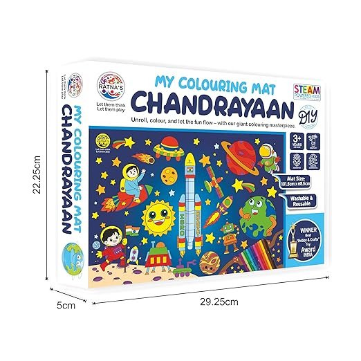 Ratna’s Chandrayaan Theme Giant Colouring Mat – 101.5cm x 68.5cm Large Washable & Reusable PVC Mat | Space Exploration Art & Craft for Kids | Educational Astronomy Toy for Ages 3+ | Made in India