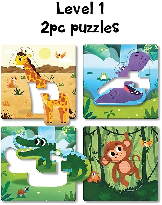 Play Poco 12-in-1 Animal Puzzle Adventure – Progressive 2, 3, & 4-Piece Jigsaw Set for Toddlers
