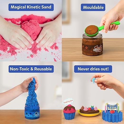Skillmatics Sandeezy Pretend Play Desserts Set – Mess-Free Sensory Sand Kit with Moulds & Toppings | Creative Indoor DIY Activity for Kids Ages 3-7